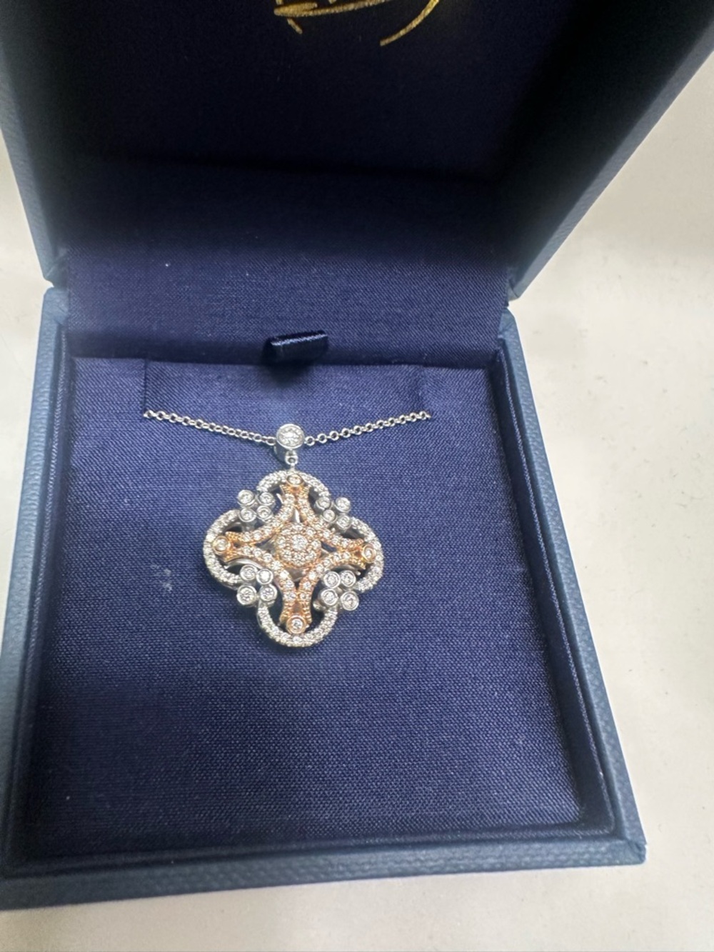 Gabriel & Co. White and Rose Gold Diamond Pendant Necklace 0.64 CTW - Picture 7 of 8